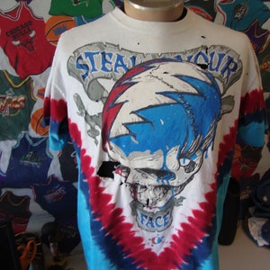 VINTAGE 2000s Grateful Dead Steal Your Face Liquid Blue Tie Dye T-Shirt L