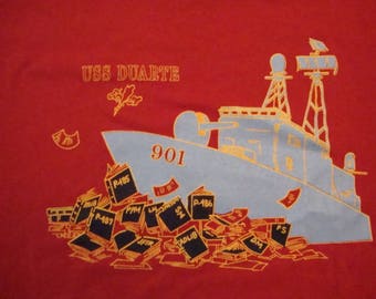 Vintage 80's USS Duarte Ship Military Red T Shirt Size XL