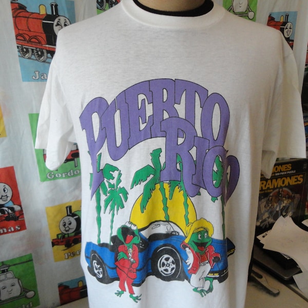 Vintage 90's Puerto Rico Frogs Miami Vice Parody T shirt L