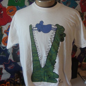 Vintage 90&#39;s PICASSO Art Tee Never Give Up Single Stitch T Shirt Size L