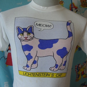 Vintage 80's ROY LICHTENSTEIN'S Cat 1987 Pop Art tee single stitch T Shirt M image 1