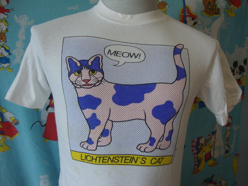 Vintage 80's ROY LICHTENSTEIN'S Cat 1987 Pop Art tee single stitch T Shirt M image 1