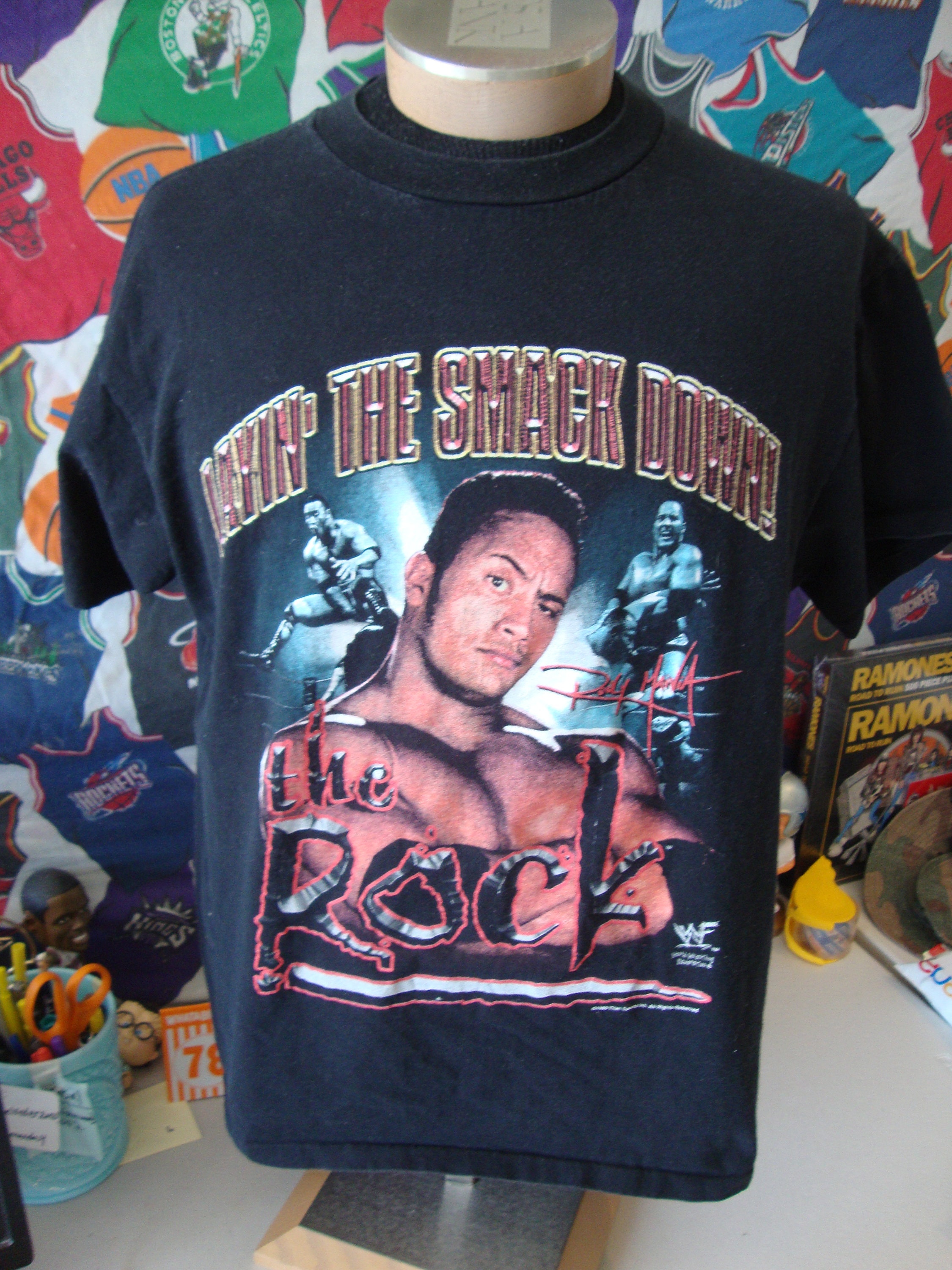 Vintage 90s' the Rock 1999 WWE WWF Wrestling Rap Tee Black T Shirt