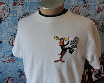 Vintage 90er Jahre Rocky And Bullwinkle Cartoon besticktes Logo T-Shirt L