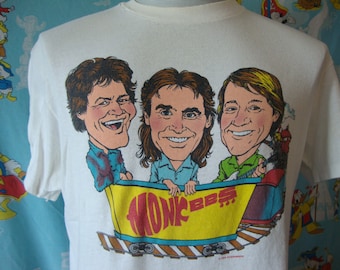 Vintage 80&#39;s The MONKEES 1989 Concert Tour Davy Jones Peter Tork Micky Dolenz Caricature T Shirt Size L