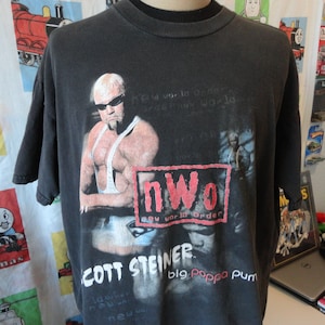 Maglietta vintage anni '90 Scott Steiner Big Poppa Pump NWO WCW nera WWF WWE Wrestling T-shirt 2XL