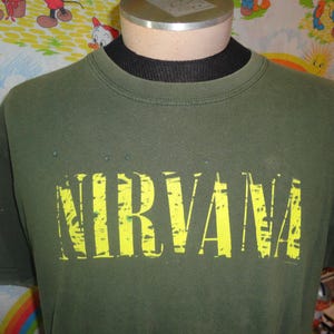 Vintage Nirvana Y2K Band 00s Rock Spell out Green T Shirt Size L