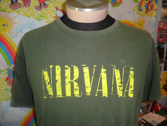 Vintage Nirvana Y2K Band 00s Rock Spell Out Green T Shirt Size L
