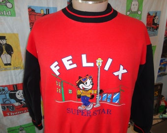 Vintage 80's Felix The Cat Cartoon Red / Black Crewneck Sweatshirt M
