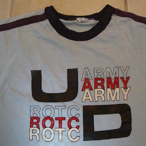 Vintage 80&#39;s UD Army rotc Military Ringer Blue T Shirt Size L