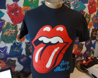 Vintage 80&#39;s The Rolling Stones 1989 Steel Wheels classic rock concert tour band tee Black T Shirt Size M