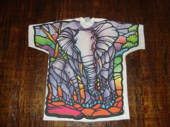 Vintage 90's Elephant 1993 Nicholson Liquid Blue All Over Print T