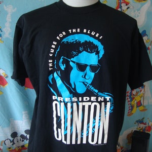 Vintage 90&#39;s Bill Clinton 1992 A Cure For The Blues 92 Election Political T Shirt Size XL