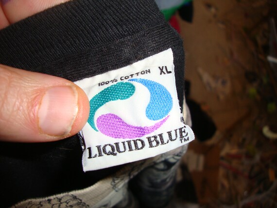 Vintage 90s Liquid Blue Medusa Skull Snake All Over Print T-shirt