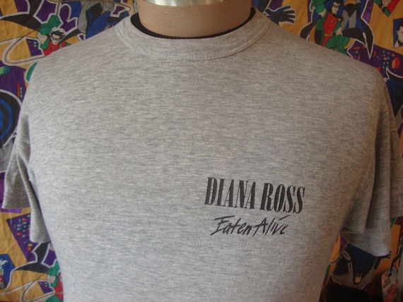 Vintage 80's Diana Ross Eaten Alive 1986 Tour Gray Band Tee Concert T Shirt Size M medium