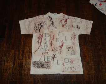 Vtg 1991 MC Escher All Over Print T-Shirt White L 90s Art Artist  