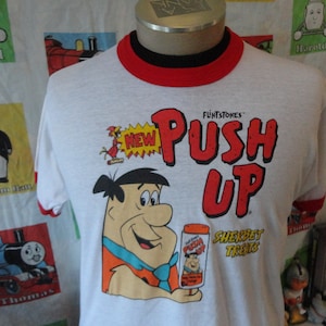 Vintage 80&#39;s The Flintstones Push Up Sherbet Treats Fred Flintstone Ringer T Shirt M