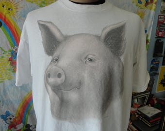 Vintage 90's Studio Q 90s 1991 PIG TEE Art T Shirt Size XL