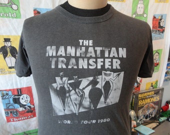 Vintage 80-talskonsert-T-shirt med The Manhattan Transfer World Tour från 1980, Stor storlek