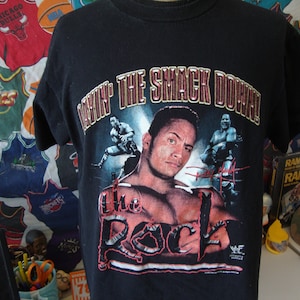 Vintage 90s&#39; The Rock 1999 WWE WWF Wrestling rap tee black T Shirt XL