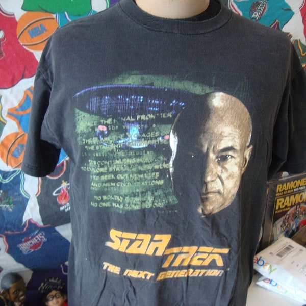 Vintage 90's Star Trek The Next Generation TV Show Captain Picard T Shirt L