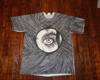 Vintage 90's Pushead The Kuro Line Eyeball All Over Print eye T Shirt XL