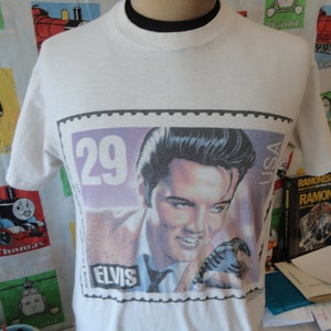 Koszulka Vintage 90's ELVIS PRESLEY Stamp 1992 Rockabilly Rock Legend White T Shirt L