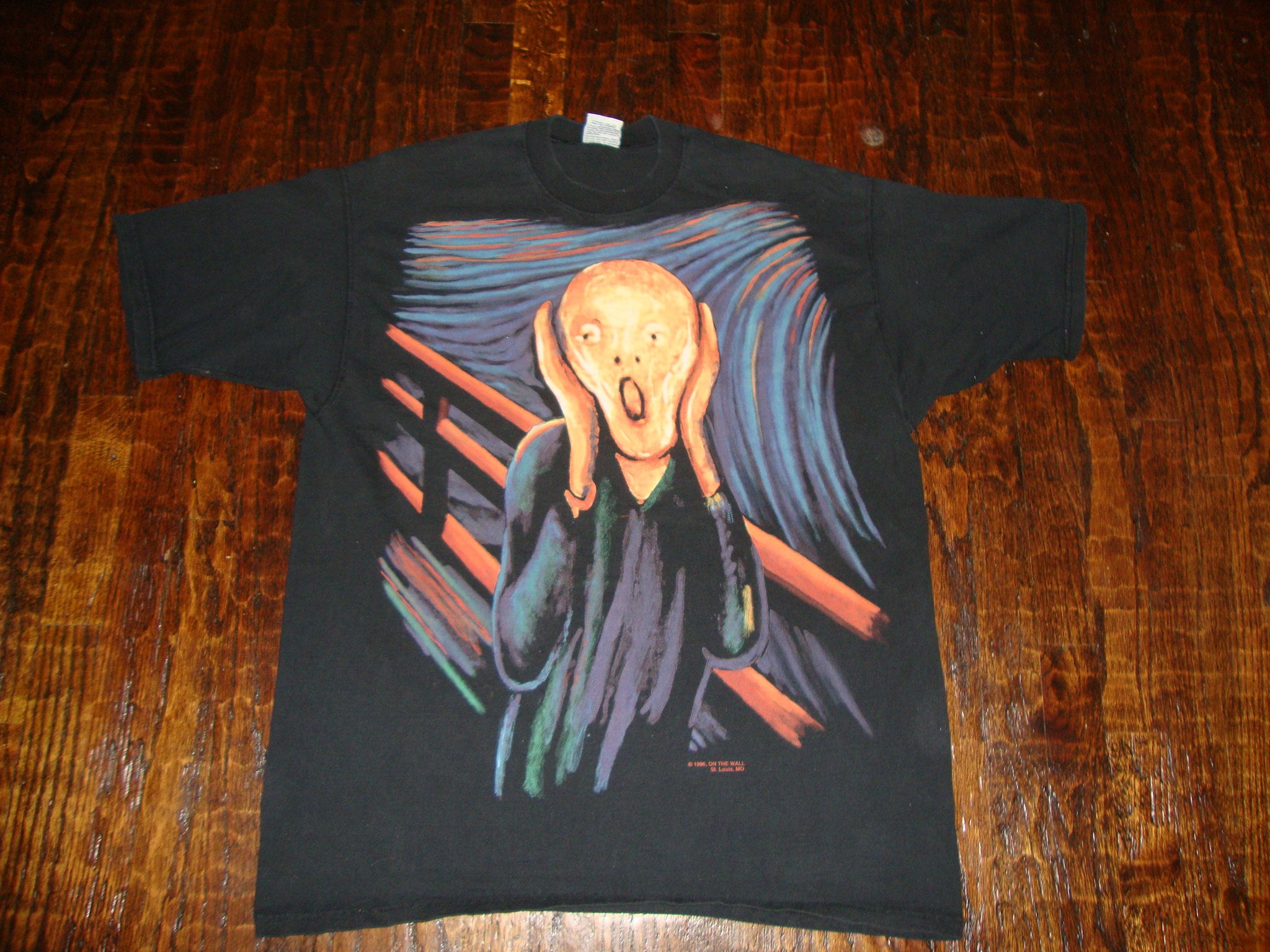 Vintage 90's Edvard Munch the Scream Art Liquid Blue 1996 T