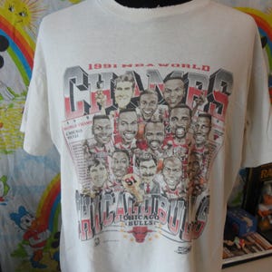 Vintage 90&#39;s Chicago Bulls 1991 NBA Finals Caricature single stitch T Shirt Size XL