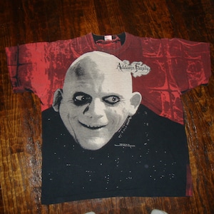 Vintage 90's The Addams Family Uncle Fester 1991 Movie Promo Stanley DeSantis All Over Print AOP T Shirt XL