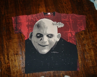 Vintage 90&#39;s The Addams Family Uncle Fester 1991 Movie Promo Stanley DeSantis All Over Print AOP T Shirt XL
