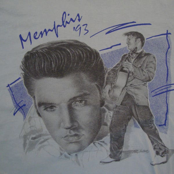 Vintage 80's Elvis Presley Singer Memphis 93 Concert Gray T Shirt Size XL