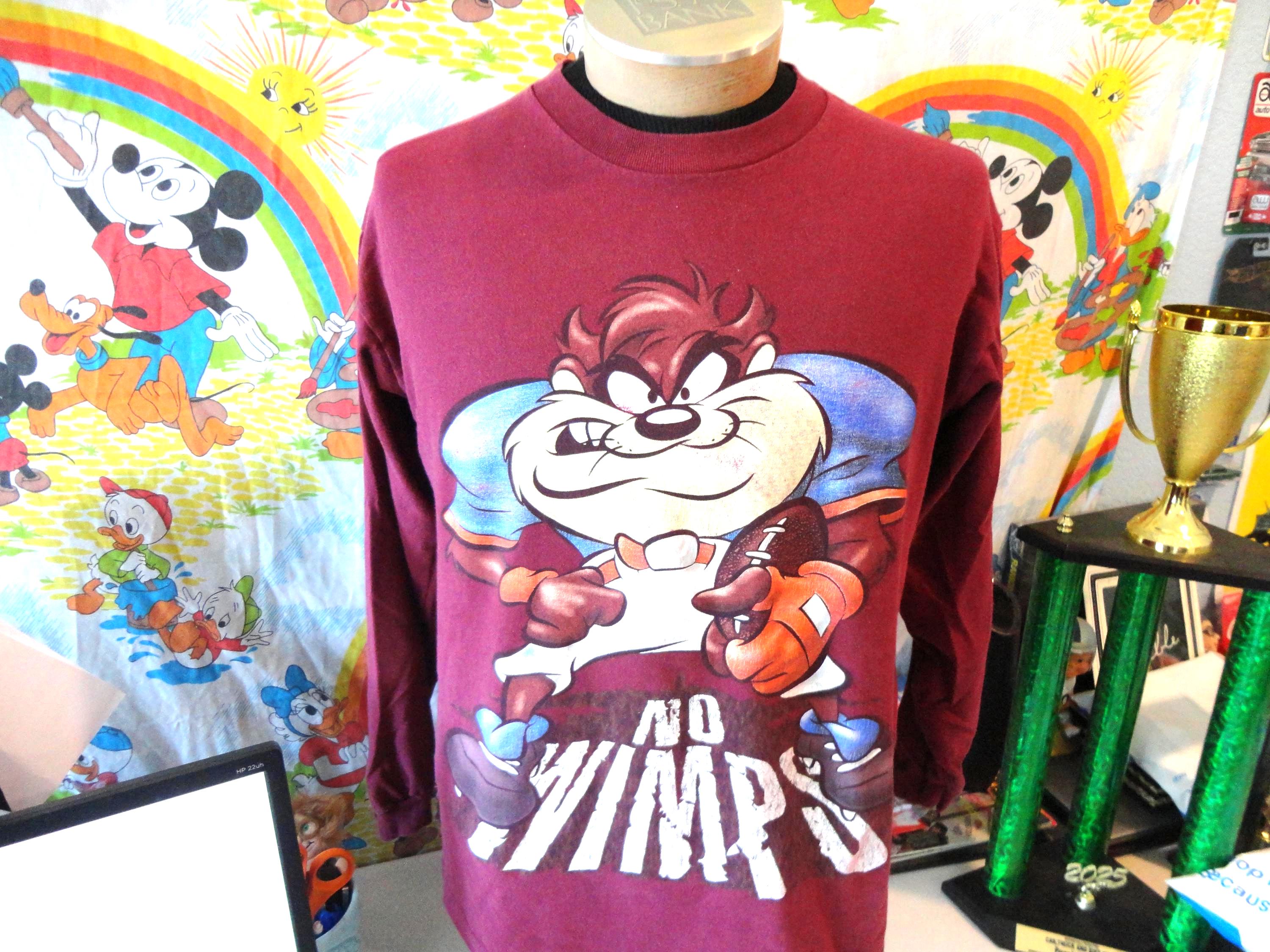 Vintage 90's Looney Tunes TAZ No Wimps Tasmanian Devil Tee