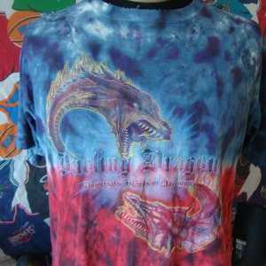 Vintage 90&#39;s Universal Studios Orlando Dueling Dragons Roller Coaster ty Dye T Shirt XL