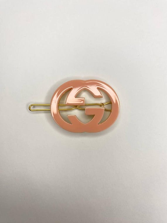 Gucci Pink Enamel Hair Clip – Double G Logo Barrette Gold  display picture 3