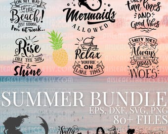 Summer SVG Bundle | 80 Beach, Ocean, Surf Designs | Palm Tree, Wave, Coastal Cut Files | Cricut Summer Quotes, Beach Life Clipart