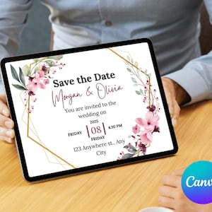White Pink Elegant Wedding Invitation llustrative Floral Invite Printable Wedding Card for Bride Editable Invitation Template