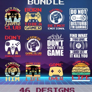 Gamer SVG Bundle | Funny Gaming Quote Cut Files for Cricut & Silhouette | Retro Controller Pixel Art Designs