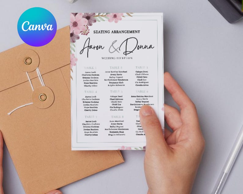 Wedding Seating Chart Canva Template | Printable Seating Chart | Blush ...
