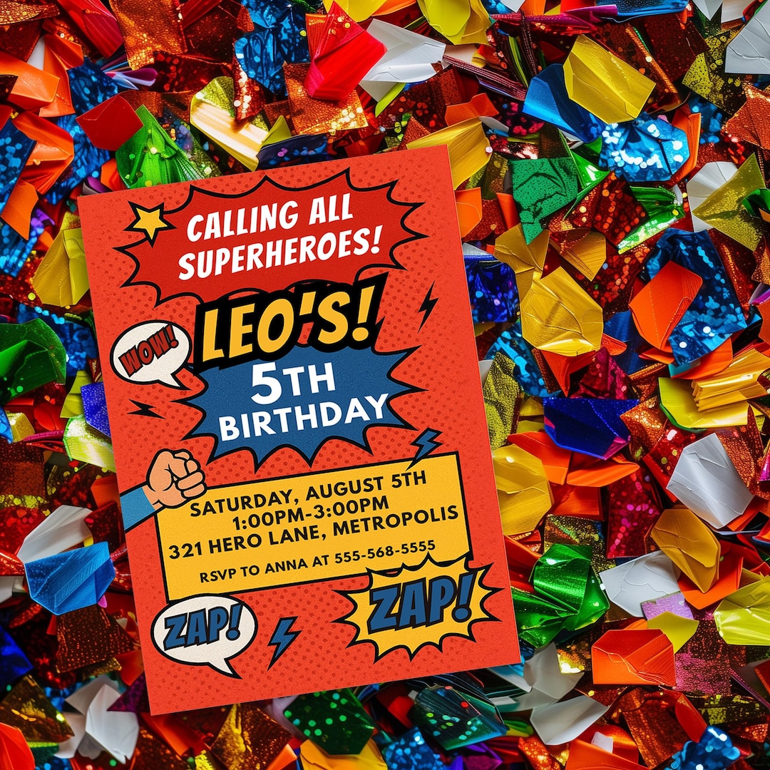 Superhero Birthday Invitation, Comic Book Party Invite, Editable 5x7 ...