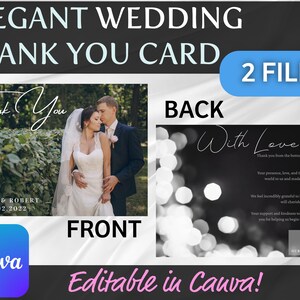 Cartes de remerciement photo minimalistes élégantes avec code QR - Modèle de mariage à téléchargement immédiat, modifiable sur Canva