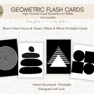 A5 Geometric Shapes Flashcards,High Contrast Black White Baby Visual Stimulation Cards ,Printable Infant Learning Cards ,Digital Download