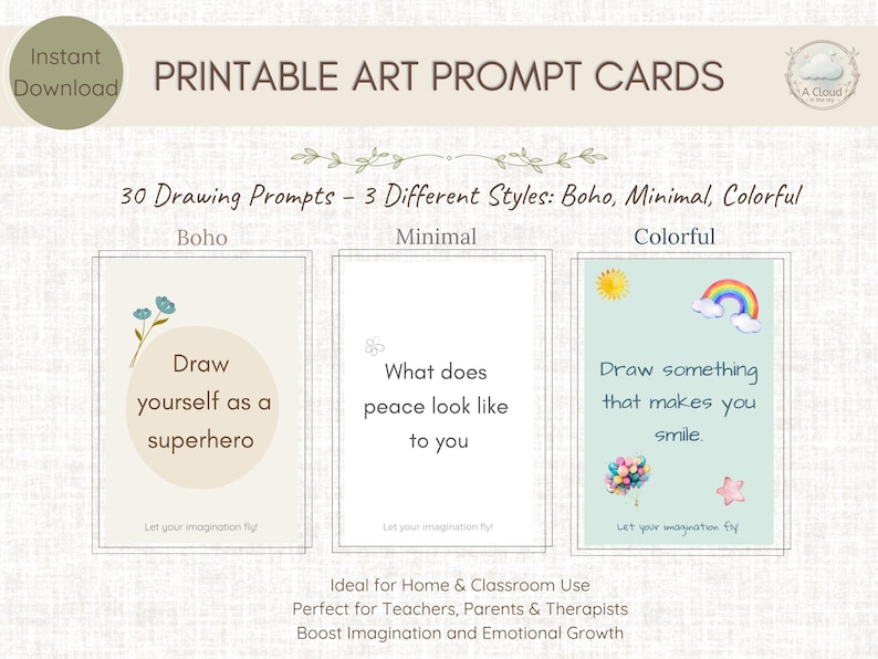 30 Art Prompt Cards for Kids | Printable Drawing Ideas for Children ...