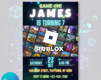 Editable Roblox Birthday Invitation Template, Game Party Invite for Boys, Kids Gaming Theme, Roblox Boys, Canva Template, Instant Download