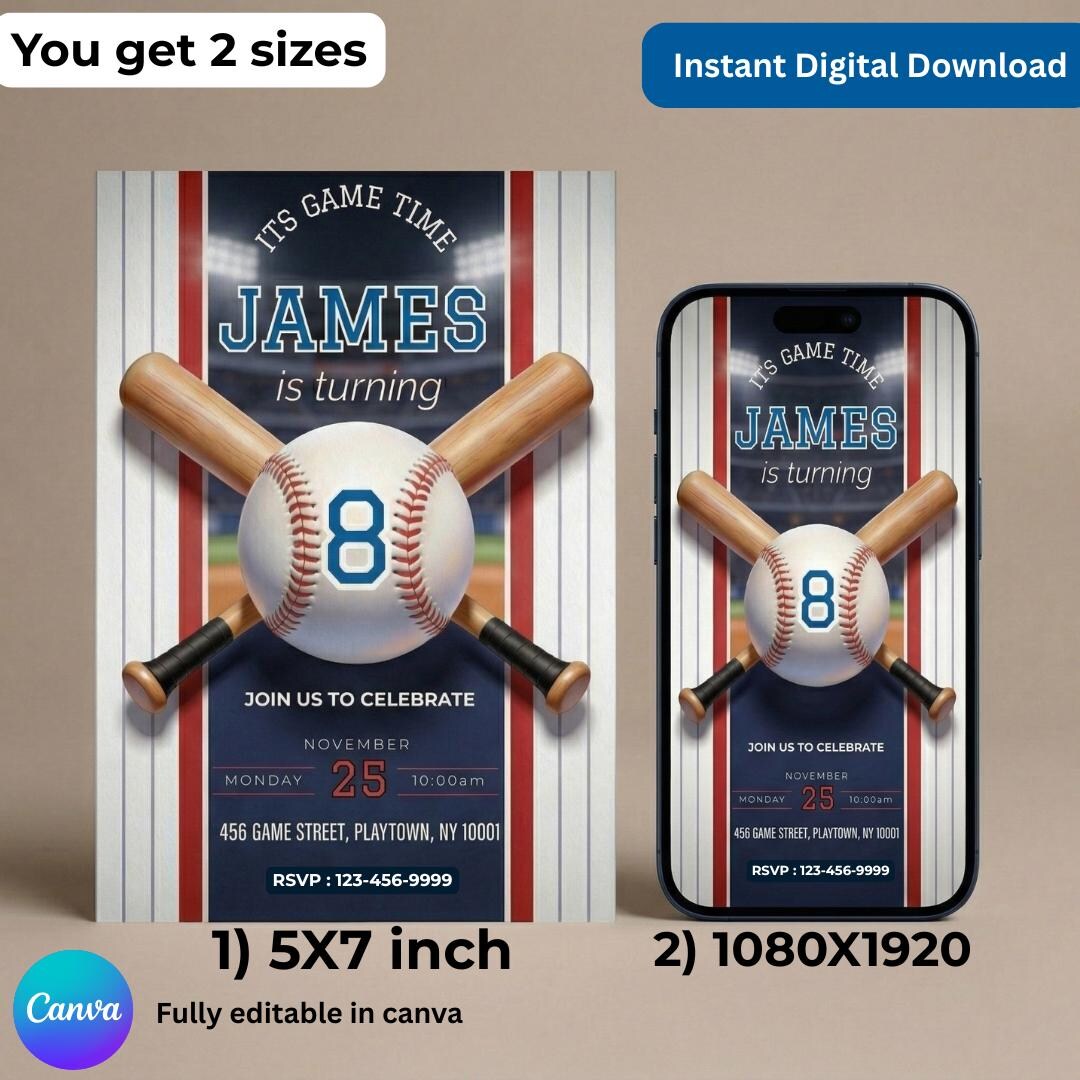 Editable Baseball Invitation, Baseball Birthday Party Invitation ...