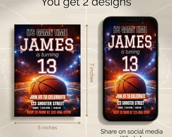 Basketball birthday Invitation, birthday invitation, Boys Girls Basketball Invite, sport birthday invite, Basketball Invite, Canva Editable