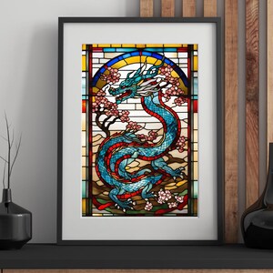 Stained Glass Blue Dragon Jigsaw Puzzle  120, 252, 500-Piece