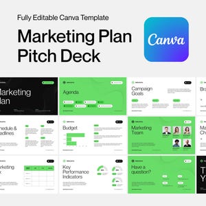 Marketing Plan Pitch Deck Editable Template Canva | Business Proposal | Modern Marketing Strategy, Infographic Presentation, Data Report
