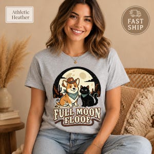 Full Moon Floof Corgi Shirt, Cowboy Dog and Black Cat Tee, Funny Corgi T Shirt, Pet Lover Gift, Adult & Youth Bella Canvas