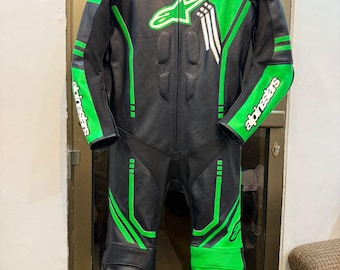 Traje de motociclista de carreras a medida - Cuero de vaca hecho a mano - Equipo de conducción blindado CE